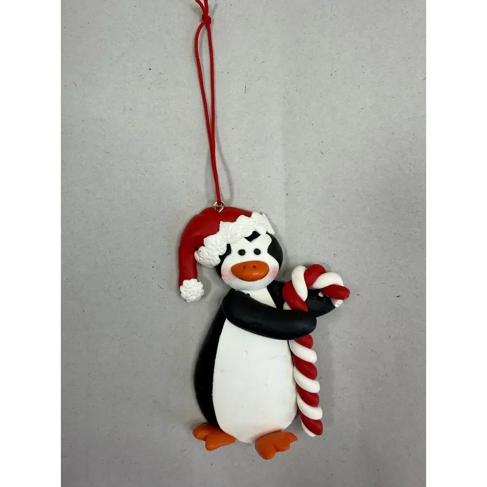 Polymer Clay Penguin Christmas Ornament, Santa Hat, Candy Cane, Holiday Decor